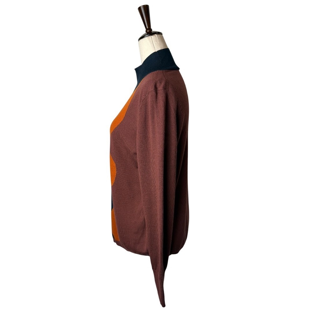 Marimekko Uniqlo Sweater Women Large Brown Orange Lightweight Geo Wool Knit - Picture 5 of 11